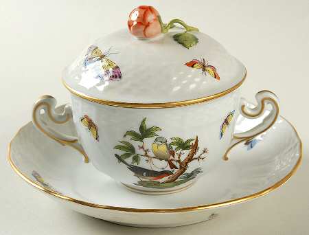 Rothschild Bird (RO) Cream Soup Bowl & Saucer Set with LId
