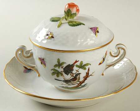 Rothschild Bird (RO) Cream Soup Bowl & Saucer Set with LId