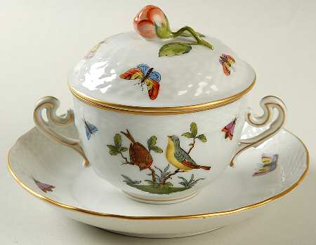 Rothschild Bird (RO) Cream Soup Bowl & Saucer Set with LId