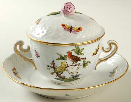 Rothschild Bird (RO) Cream Soup Bowl & Saucer Set with LId