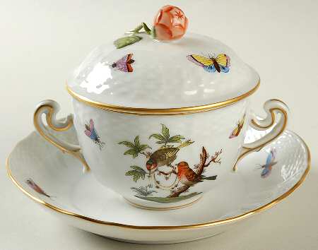 Rothschild Bird (RO) Cream Soup Bowl & Saucer Set with LId