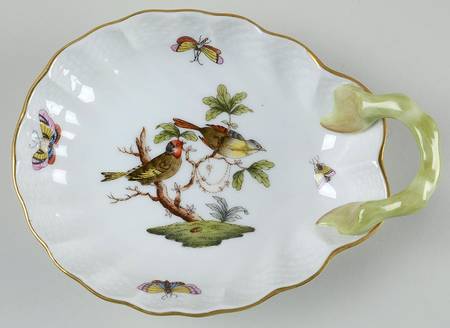 Rothschild Bird (RO) 6" Handled Shell Shaped Dish by Herend