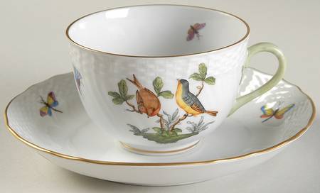 Rothschild Bird (RO) Flat Cup & Saucer Set by Herend