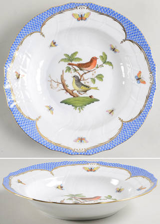 Rothschild Bird Blue Border (ROE ROEB) Large Rim Soup Bowl