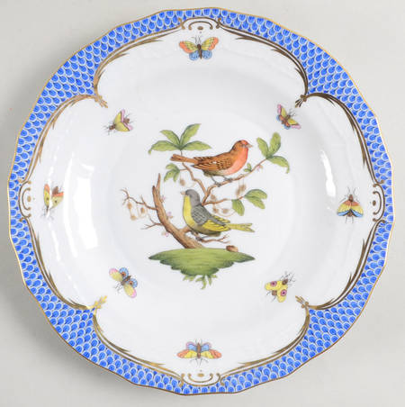 Rothschild Bird Blue Border (ROE ROEB) Dessert/Pie Plate by Herend