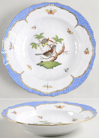 Rothschild Bird Blue Border (ROE ROEB) Large Rim Soup Bowl