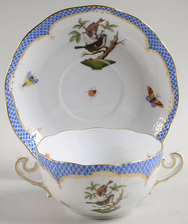 Rothschild Bird Blue Border (ROE ROEB) Flat Cream Soup Bowl & Saucer Set