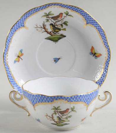 Rothschild Bird Blue Border (ROE ROEB) Flat Cream Soup Bowl & Saucer Set