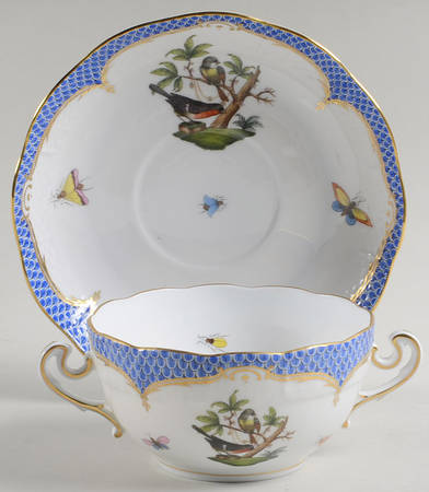 Rothschild Bird Blue Border (ROE ROEB) Flat Cream Soup & Saucer Set