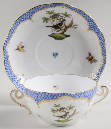 Rothschild Bird Blue Border (ROE ROEB) Flat Cream Soup Bowl & Saucer Set