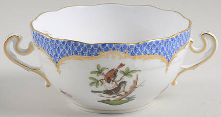 Rothschild Bird Blue Border (ROE ROEB) Flat Cream Soup Bowl