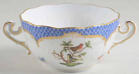 Rothschild Bird Blue Border (ROE ROEB) Flat Cream Soup Bowl