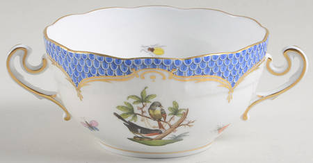 Rothschild Bird Blue Border (ROE ROEB) Flat Cream Soup Bowl