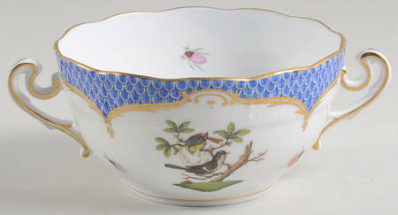 Rothschild Bird Blue Border (ROE ROEB) Flat Cream Soup Bowl