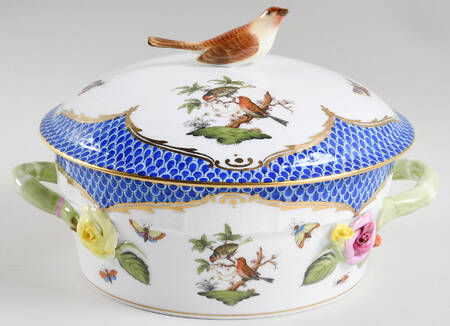 Rothschild Bird Blue Border (ROE ROEB) Small Round Covered Vegetable
