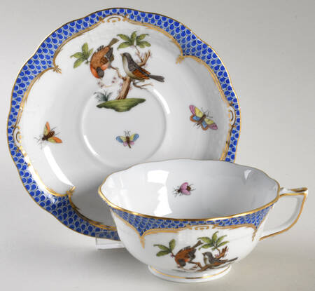 Rothschild Bird Blue Border (ROE ROEB) Footed Cup & Saucer Set