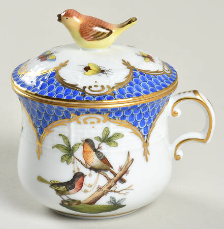 Rothschild Bird Blue Border (ROE ROEB) Pot de Creme (2 Pc)-Lid & Base