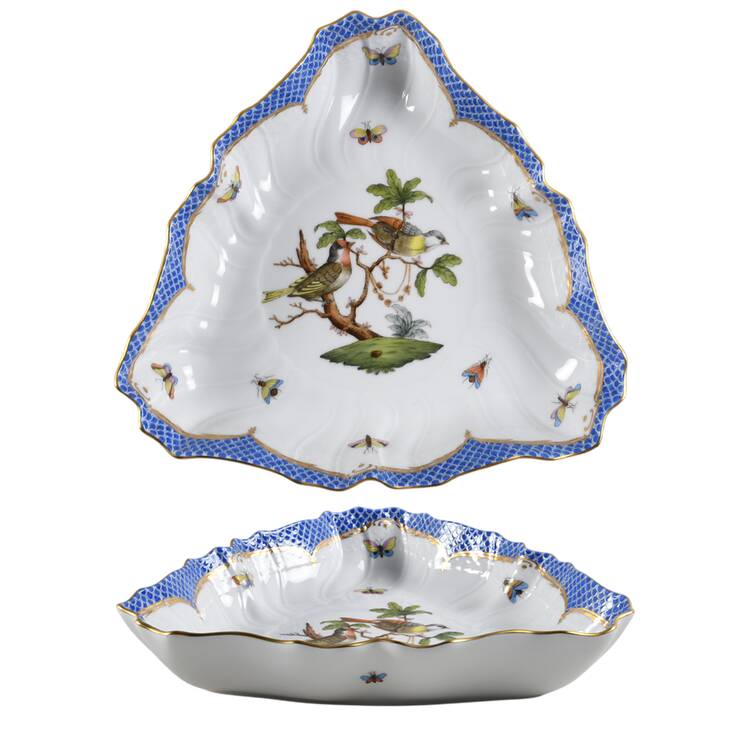 Rothschild Bird Blue Border (ROE ROEB) 10" Triangular Vegetable Bowl