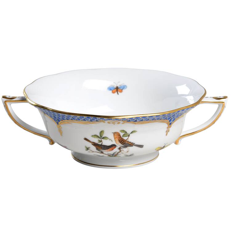 Rothschild Bird Blue Border (ROE ROEB) Footed Cream Soup Bowl