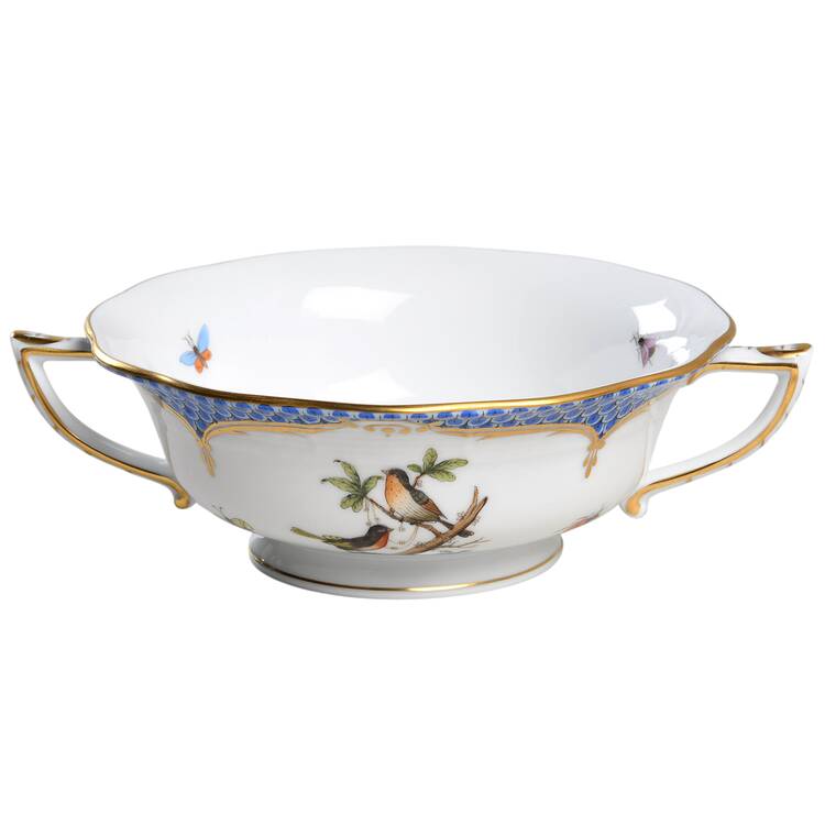 Rothschild Bird Blue Border (ROE ROEB) Footed Cream Soup Bowl