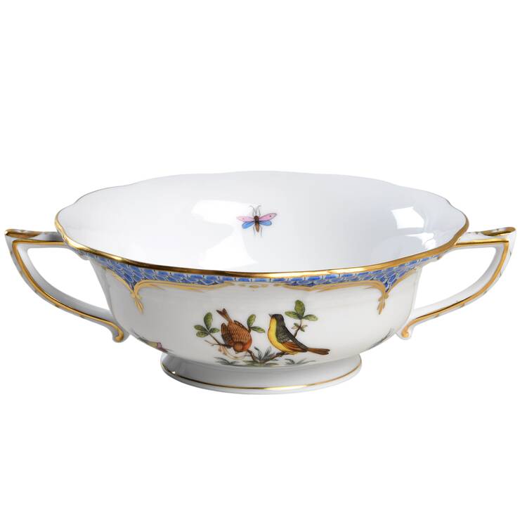 Rothschild Bird Blue Border (ROE ROEB) Footed Cream Soup Bowl