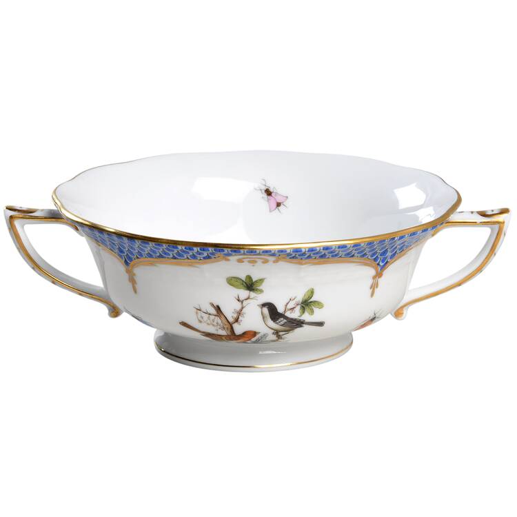 Rothschild Bird Blue Border (ROE ROEB) Footed Cream Soup Bowl