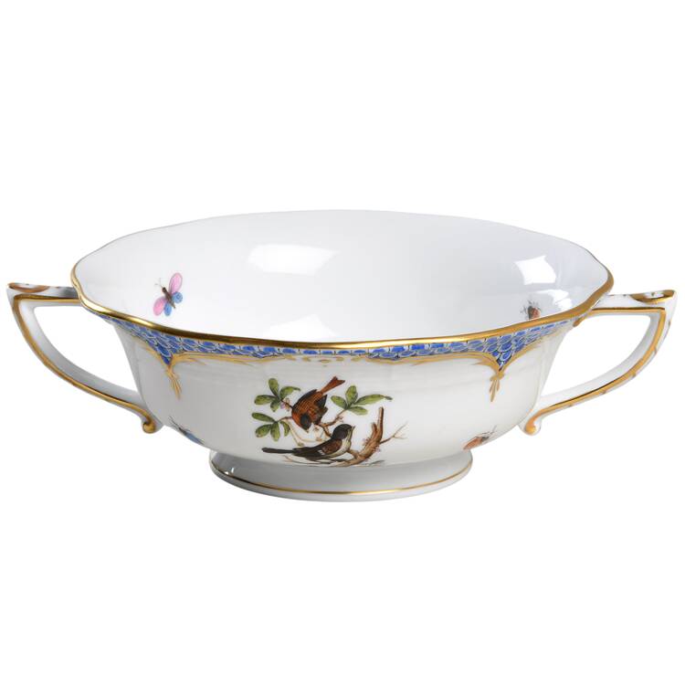 Rothschild Bird Blue Border (ROE ROEB) Footed Cream Soup Bowl