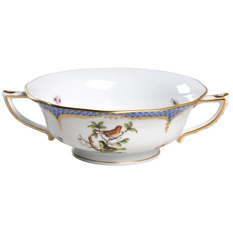 Rothschild Bird Blue Border (ROE ROEB) Footed Cream Soup Bowl