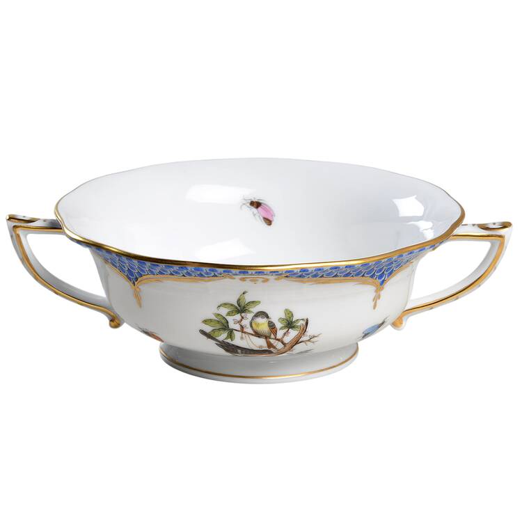 Rothschild Bird Blue Border (ROE ROEB) Footed Cream Soup Bowl