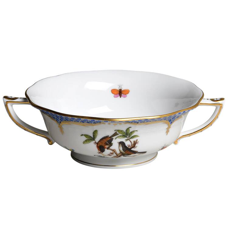 Rothschild Bird Blue Border (ROE ROEB) Footed Cream Soup Bowl