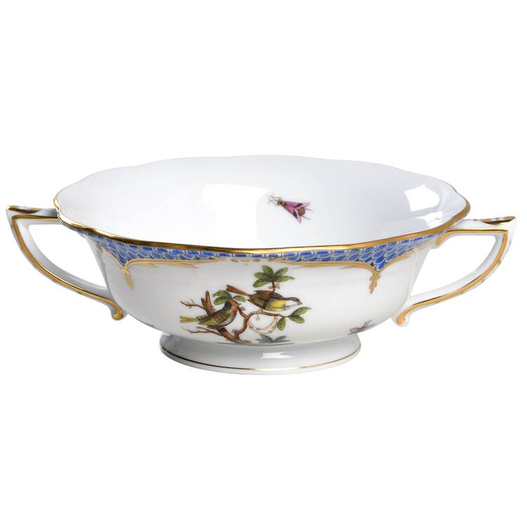 Rothschild Bird Blue Border (ROE ROEB) Footed Cream Soup Bowl
