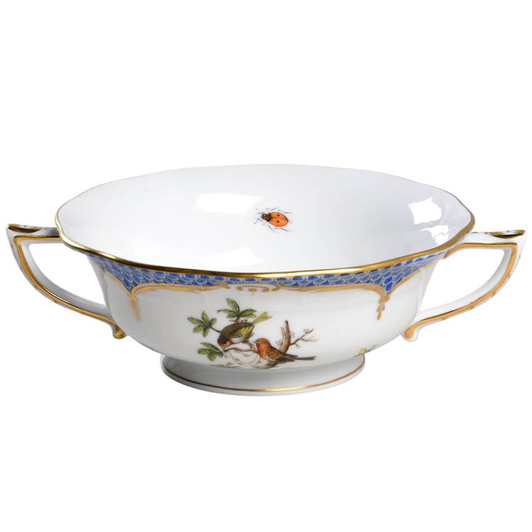 Rothschild Bird Blue Border (ROE ROEB) Footed Cream Soup Bowl