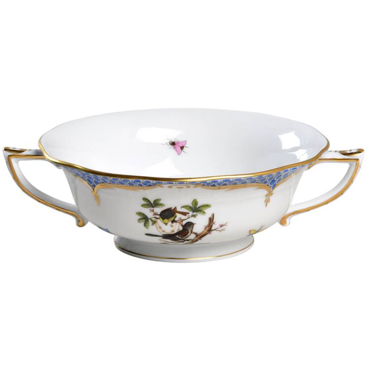 Rothschild Bird Blue Border (ROE ROEB) Footed Cream Soup Bowl