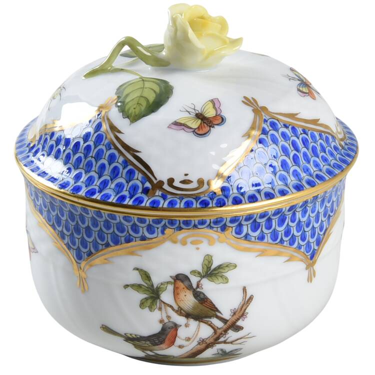 Rothschild Bird Blue Border (ROE ROEB) Sugar Bowl & Lid