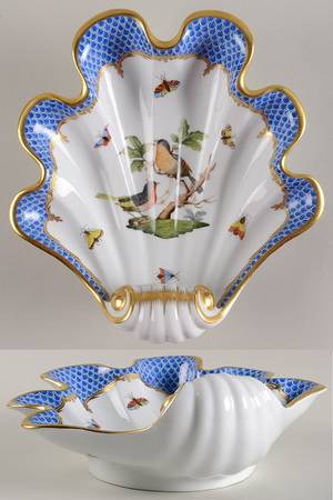 Rothschild Bird Blue Border (ROE ROEB) 9" Shell Shaped Dish