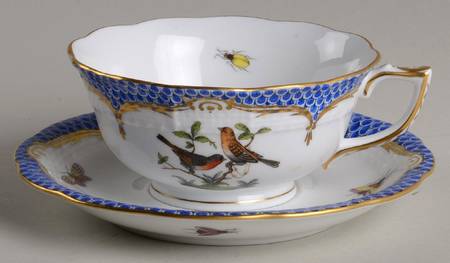 Rothschild Bird Blue Border (ROE ROEB) Footed Cup & Saucer Set
