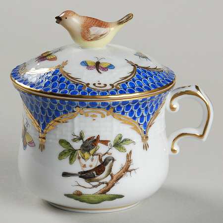 Rothschild Bird Blue Border (ROE ROEB) Pot de Creme (2 Pc)-Lid & Base
