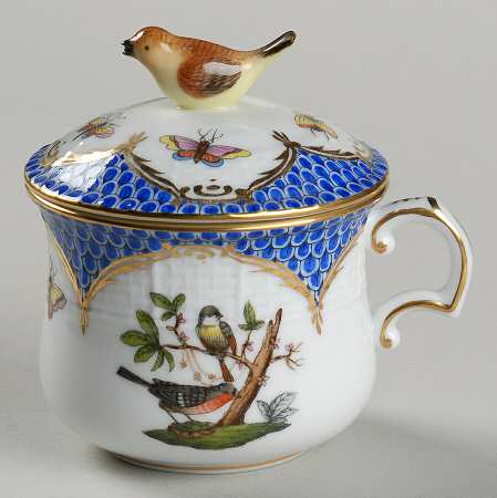 Rothschild Bird Blue Border (ROE ROEB) Pot de Creme (2 Pc)-Lid & Base