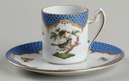 Rothschild Bird Blue Border (ROE ROEB) Flat Demitasse Cup & Saucer Set