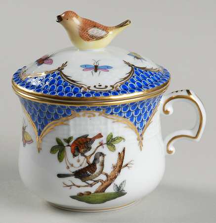 Rothschild Bird Blue Border (ROE ROEB) Pot de Creme (2 Pc)-Lid & Base