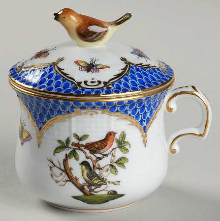 Rothschild Bird Blue Border (ROE ROEB) Pot de Creme (2 Pc)-Lid & Base