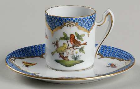 Rothschild Bird Blue Border (ROE ROEB) Flat Demitasse Cup & Saucer Set