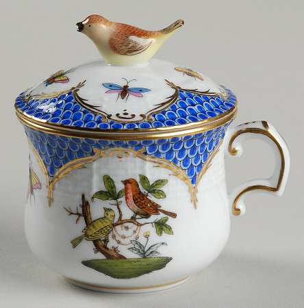 Rothschild Bird Blue Border (ROE ROEB) Pot de Creme (2 Pc)-Lid & Base