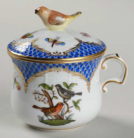 Rothschild Bird Blue Border (ROE ROEB) Pot de Creme (2 Pc)-Lid & Base