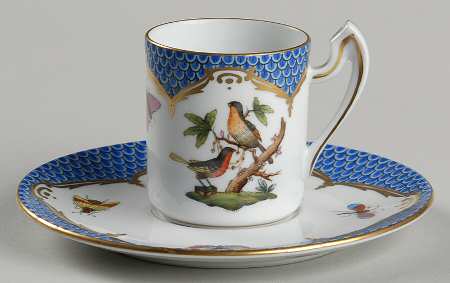 Rothschild Bird Blue Border (ROE ROEB) Flat Demitasse Cup & Saucer Set