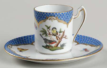 Rothschild Bird Blue Border (ROE ROEB) Flat Demitasse Cup & Saucer Set