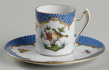 Rothschild Bird Blue Border (ROE ROEB) Flat Demitasse Cup & Saucer Set