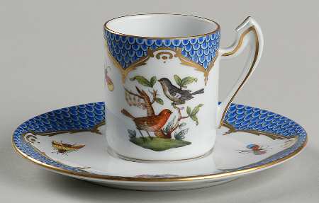 Rothschild Bird Blue Border (ROE ROEB) Flat Demitasse Cup & Saucer Set