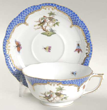 Rothschild Bird Blue Border (ROE ROEB) Footed Cup & Saucer Set