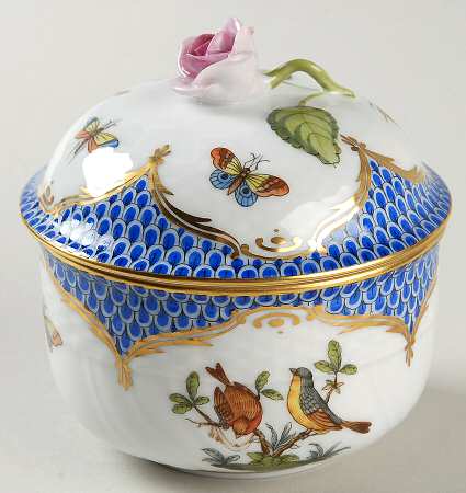 Rothschild Bird Blue Border (ROE ROEB) Sugar Bowl & Lid